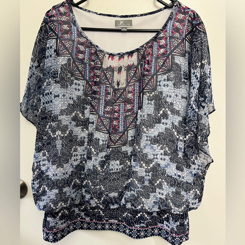 Pink Blue Butterfly style top with built in tank top